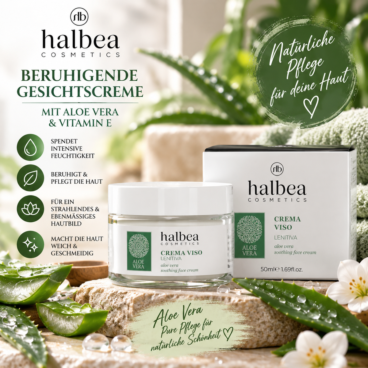 🌿💚 Beruhigende Gesichtscreme mit Aloe Vera & Vitamin E – 50 ml 💚🌿