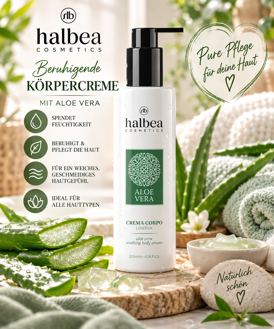 🌿💚 Beruhigende Körpercreme mit Aloe Vera – 200 ml 💚🌿