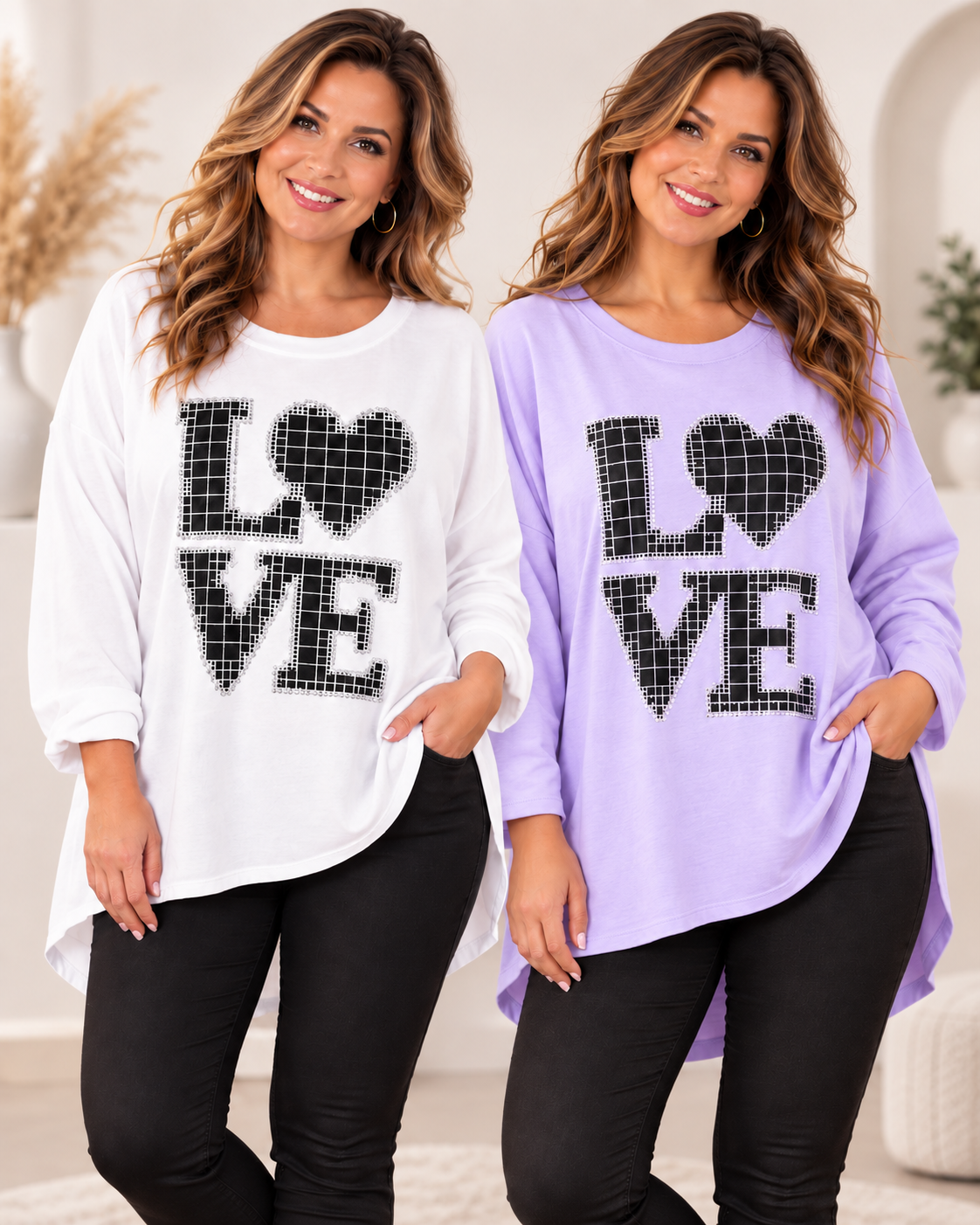 ✨💖 LOVE Oversize-Sweatshirt in Weiß & Flieder – Gr. 46–50 💖✨
