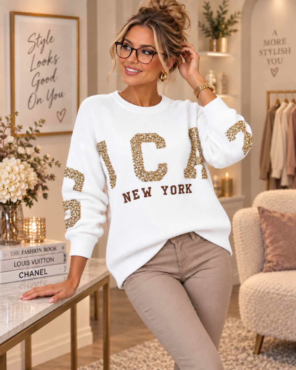 ✨🤍 Strickpulli „Chicago“ mit Pailletten – Gr. 38–42 🤍✨
