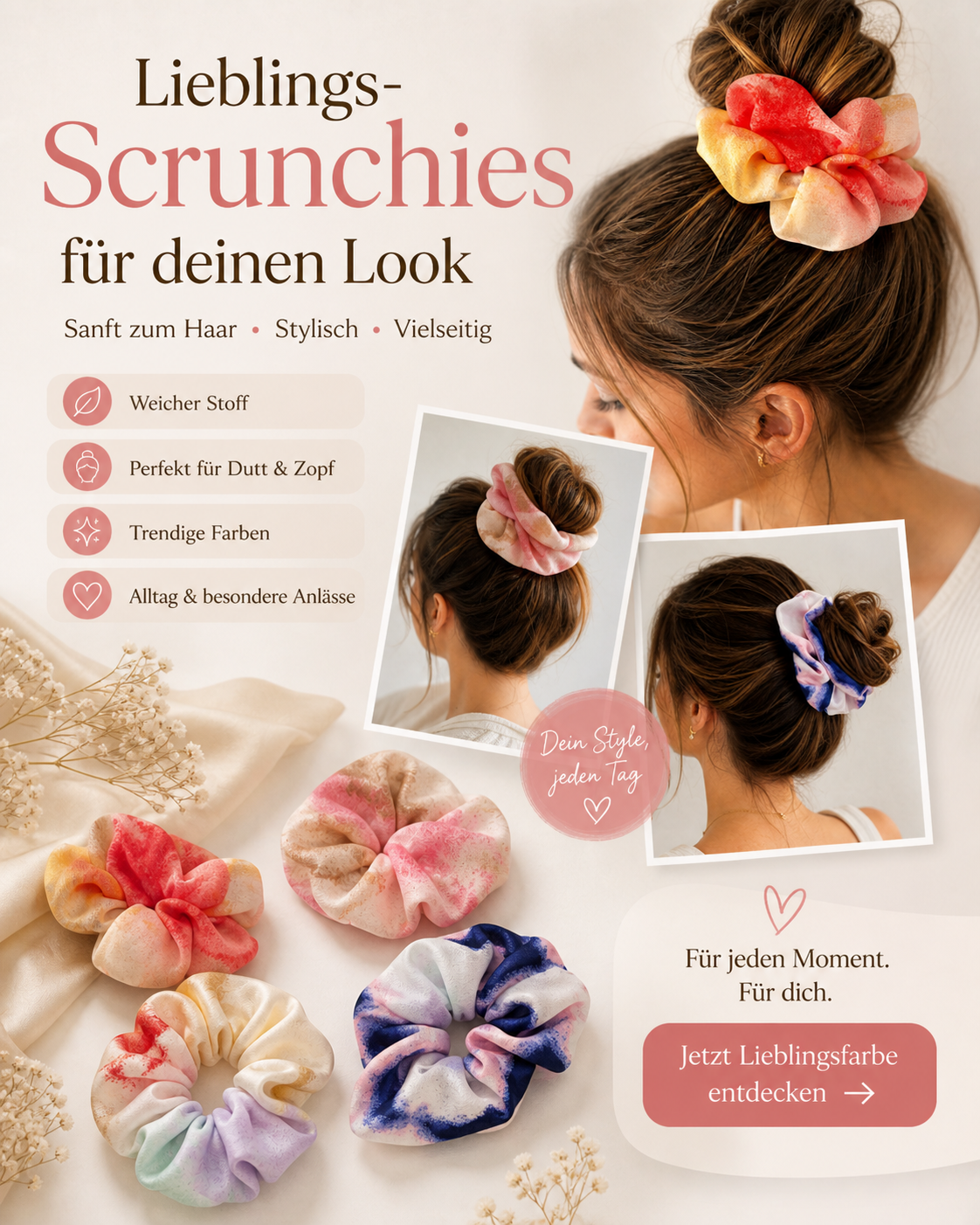 🌸 Lieblings-Scrunchies – Stylisch, sanft & vielseitig für deinen Look ✨