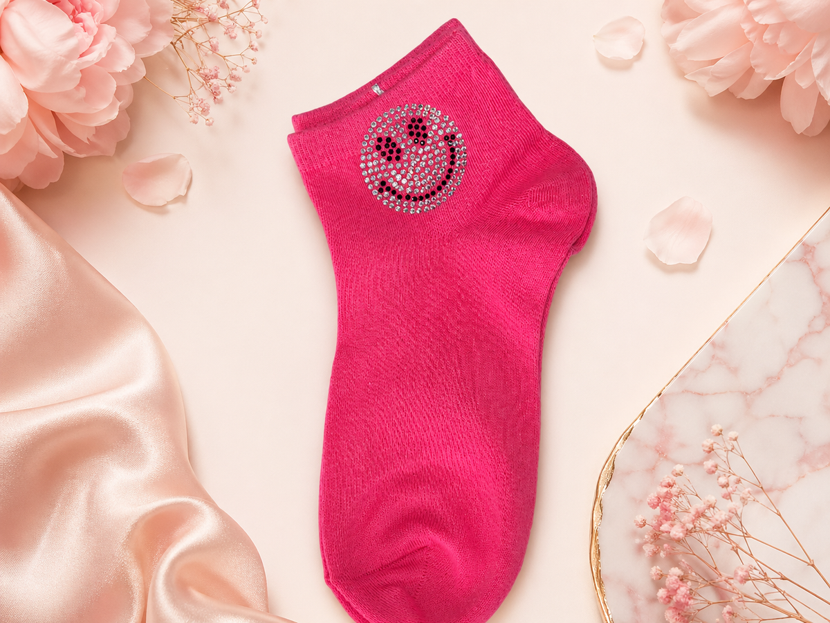 Strass-Söckchen mit Smiley ✨ Größe 38–41 | mehrere Farben