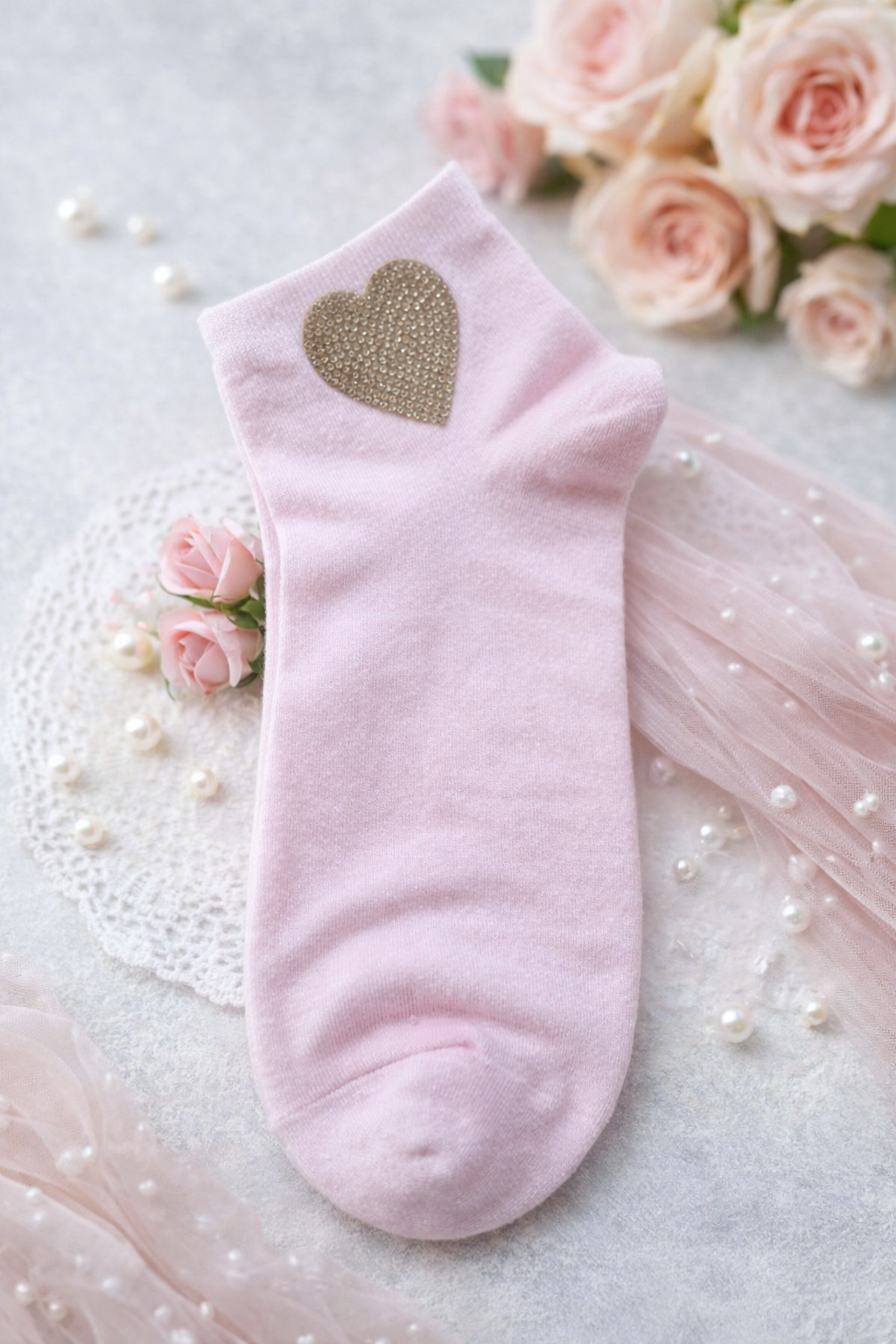 🧦✨ Damen Sneaker Socken mit Glitzer Herz – Größe 38–41 | 9 Farben erhältlich