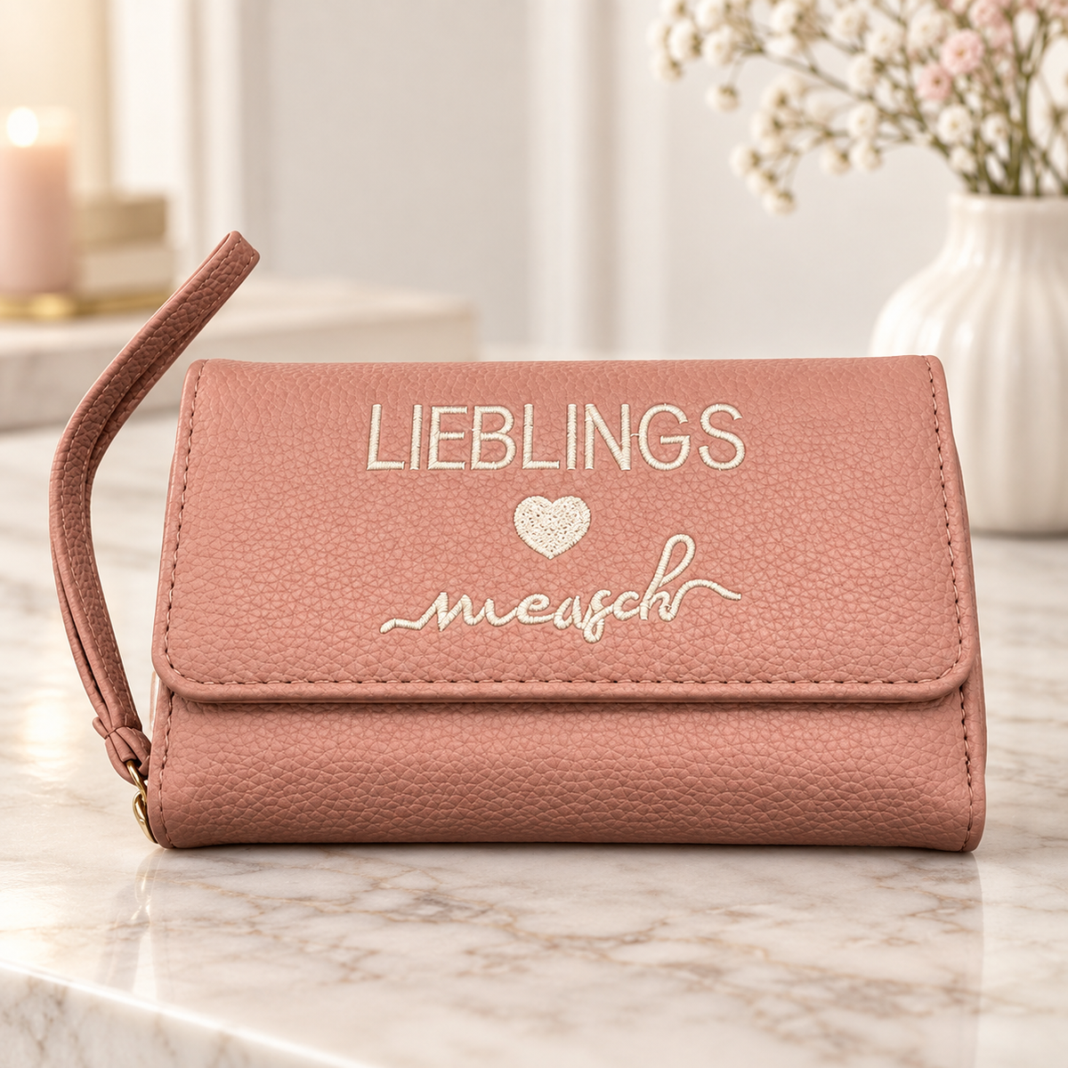 💖 Portemonnaie „Lieblingsmensch“ – mit liebevollem Stick-Schriftzug | 17 × 12 × 4 cm 💖