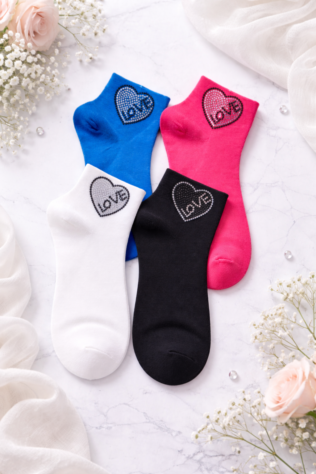 💖 Strass Söckchen „Love Heart“ – Größe 38-41 | 4 Farben erhältlich 💖