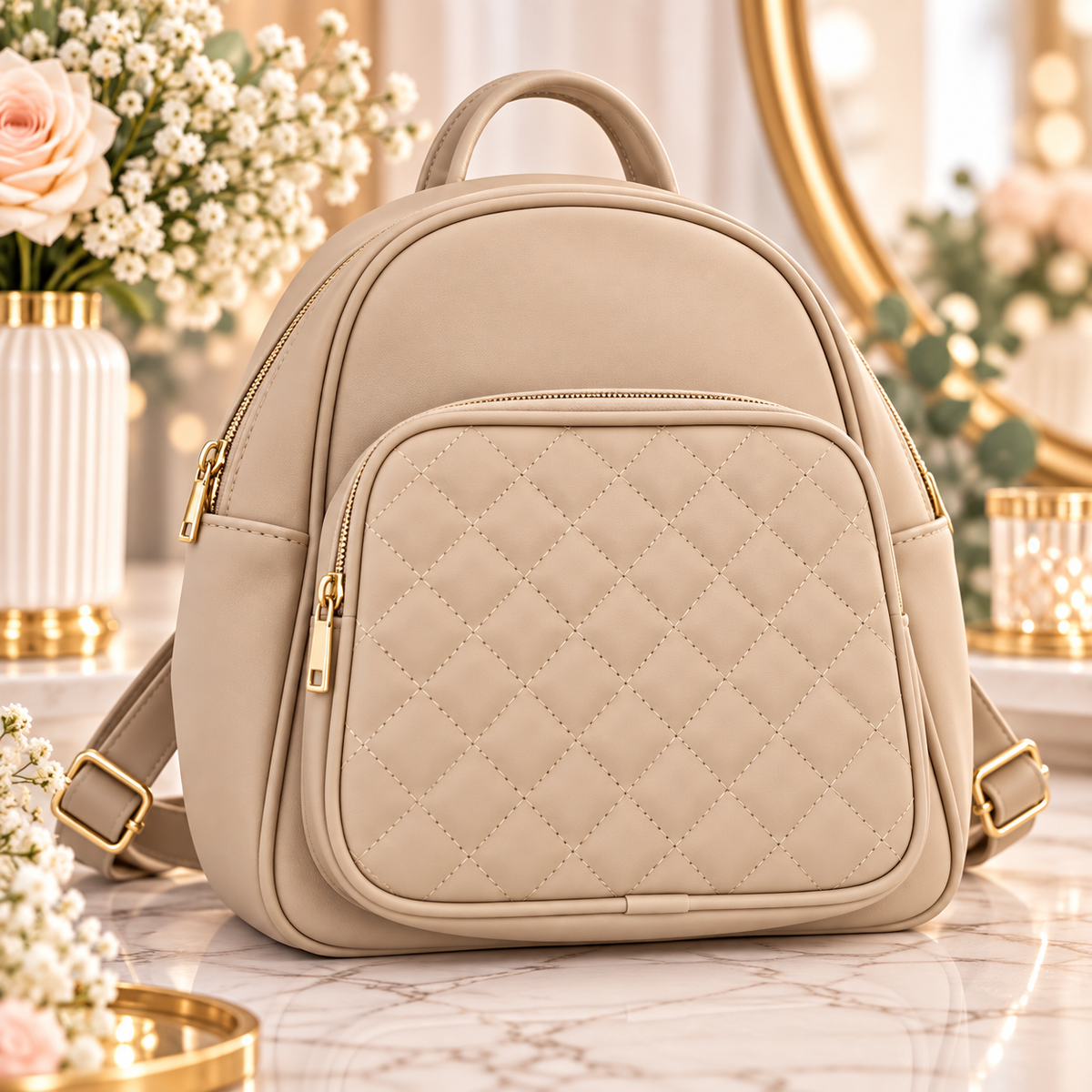 🤍✨ Eleganter Damenrucksack mit Stepp-Detail – kompakt, stilvoll & perfekt für jeden Tag ✨🤍