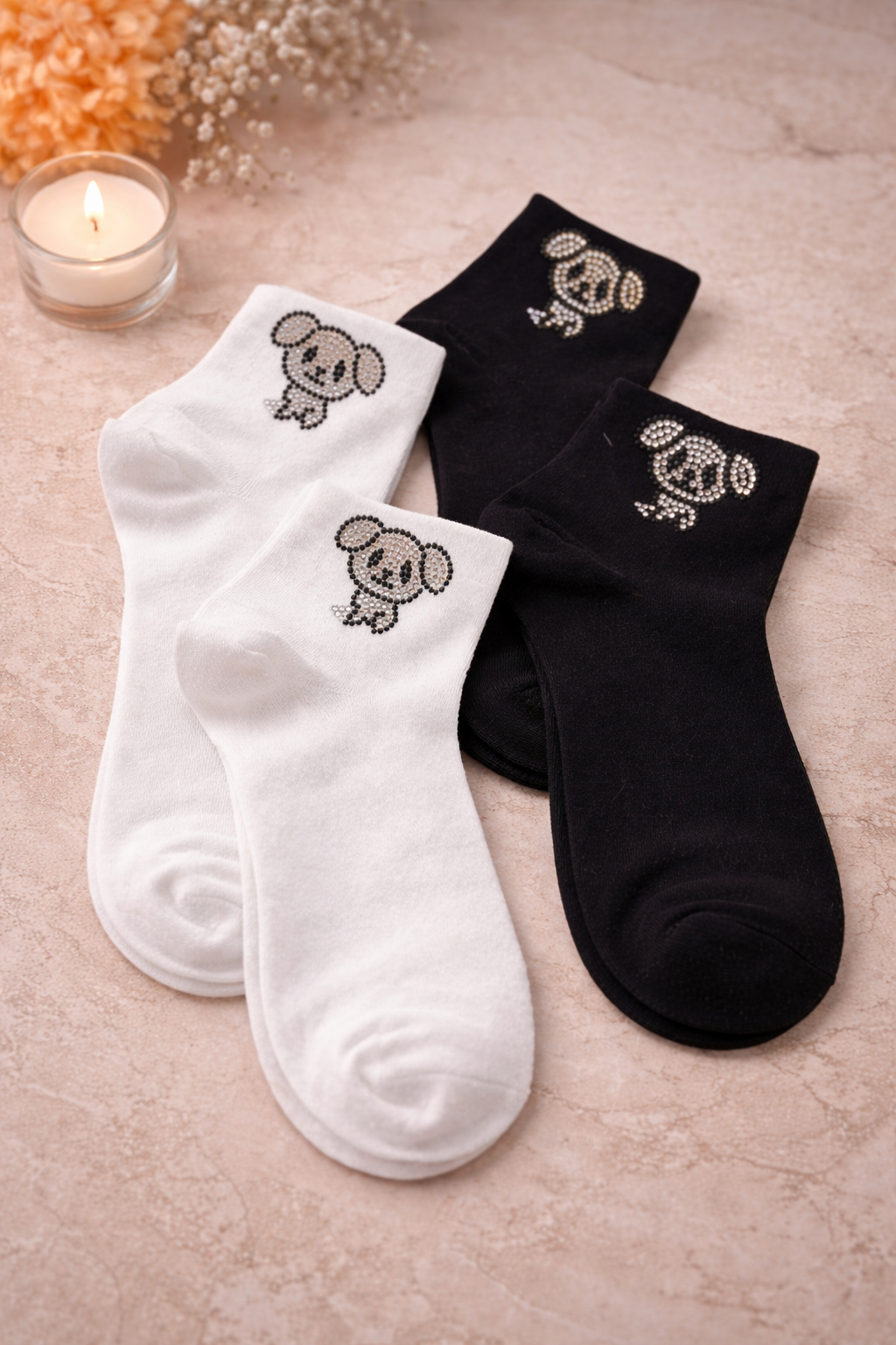 🧦✨ Damen Sneaker-Socken Koala mit Strass – Größe 38–41 | Farben: Weiß & Schwarz ✨🧦