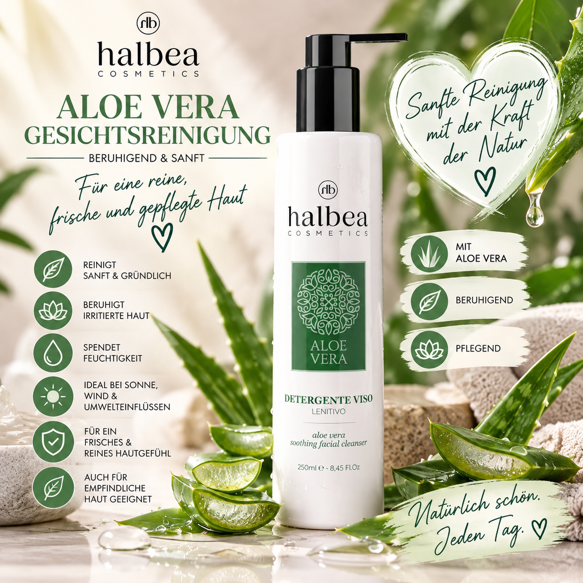 🌿💦 Aloe Vera Beruhigendes Gesichtsreinigungsmittel – 250 ml 💦🌿