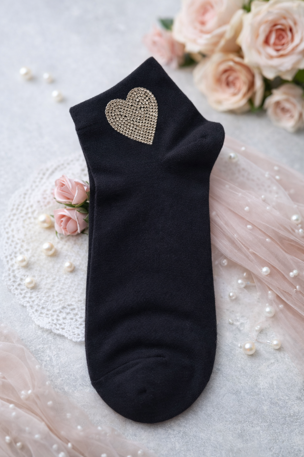 🧦✨ Damen Sneaker Socken mit Glitzer Herz – Größe 38–41 | 9 Farben erhältlich