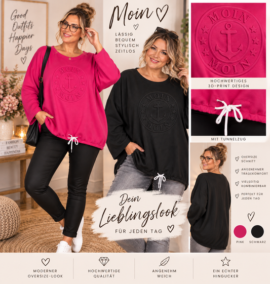 💗⚓🖤 Oversize Sweatshirt „MOIN MOIN“ mit 3D-Anker – Gr. 44–48 🖤⚓💗