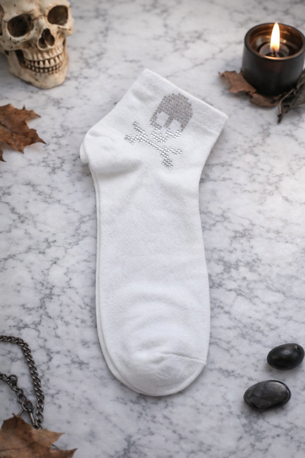 🧦 Damen Sneaker Socken mit Strass Totenkopf – Größe 38–41 – Schwarz & Weiß