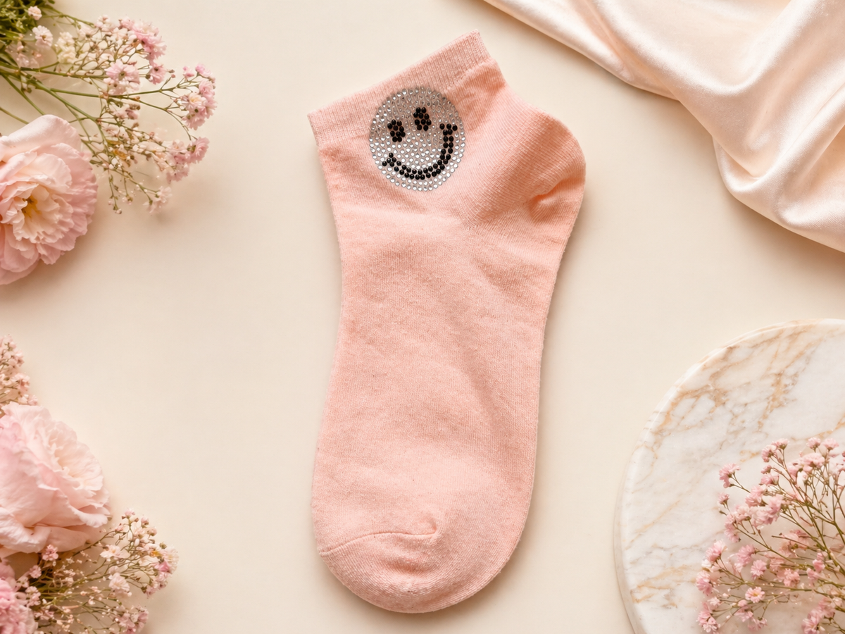 Strass-Söckchen mit Smiley ✨ Größe 38–41 | mehrere Farben
