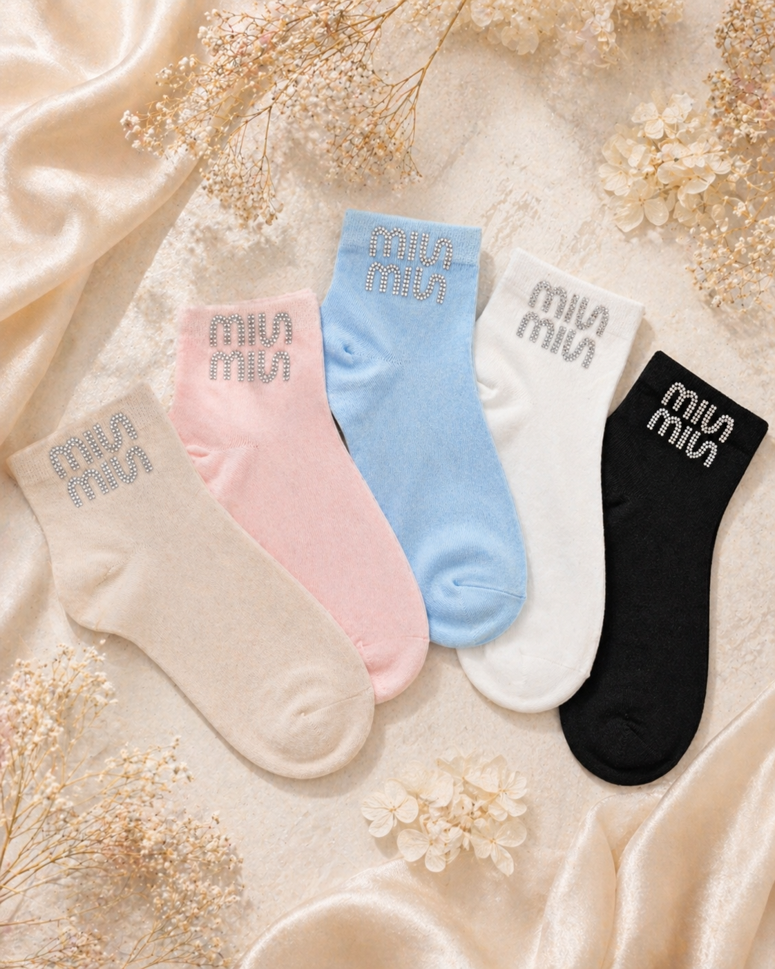 Damen Sneaker-Socken mit Strass-Schriftzug ✨ Größe 38–41 | 5 Farben erhältlich