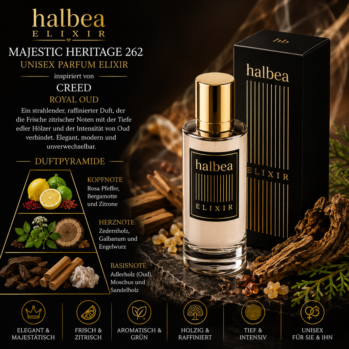 ✨ Majestic Heritage 262 – Unisex Parfum Elixir ✨ 👑 Inspiriert von Creed – Royal Oud