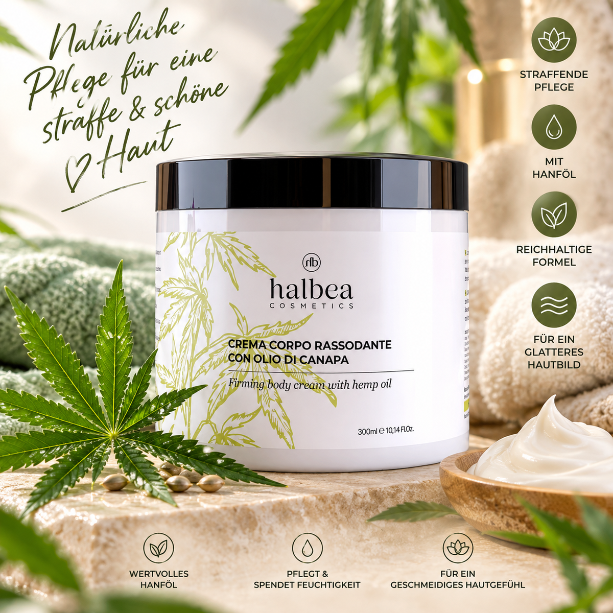 🌿✨ Straffende Körpercreme mit Hanföl – 250 ml ✨🌿