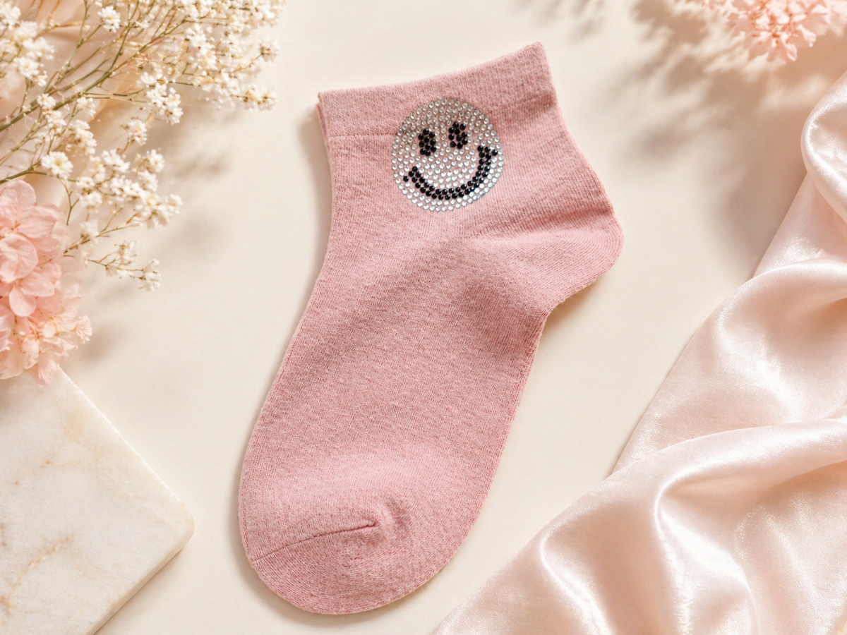 Strass-Söckchen mit Smiley ✨ Größe 38–41 | mehrere Farben
