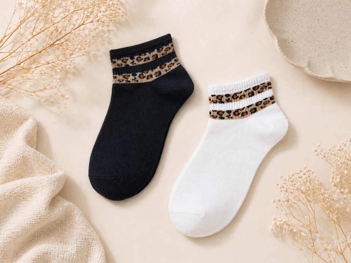 🧦🐆 Sport Söckchen mit Leo-Style Bündchen – Gr. 36–41 – 2 Farben! 🤍🖤