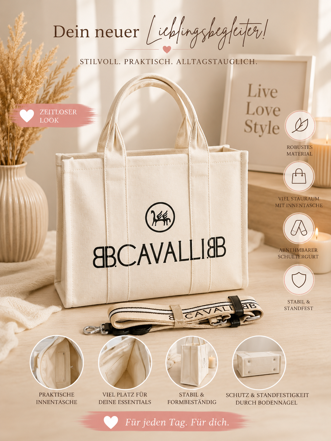 👜✨ Großer Canvas Shopper mit Schriftzug – Dein stilvoller Alltagsbegleiter 🤍🖤🩷