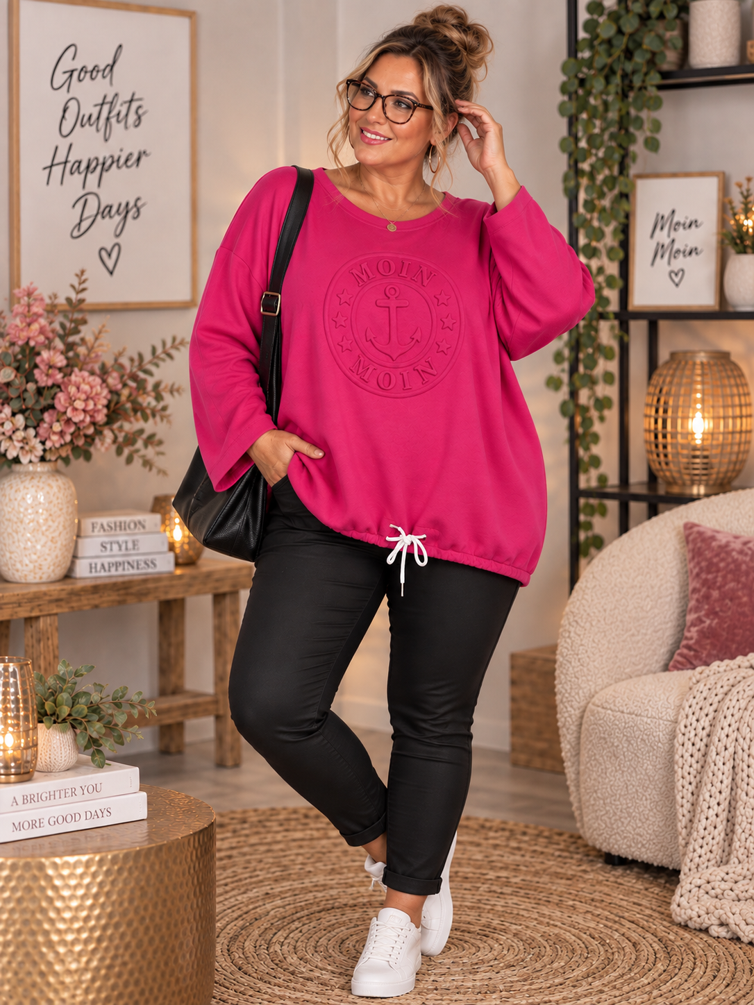 💗⚓🖤 Oversize Sweatshirt „MOIN MOIN“ mit 3D-Anker – Gr. 44–48 🖤⚓💗