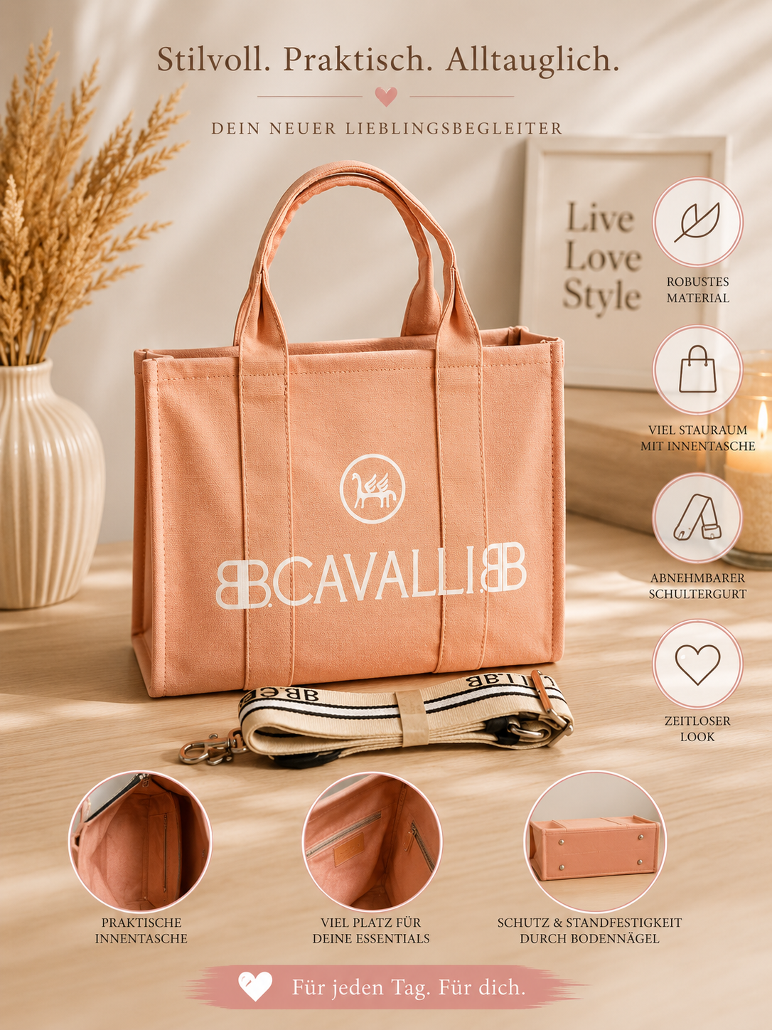 👜✨ Großer Canvas Shopper mit Schriftzug – Dein stilvoller Alltagsbegleiter 🤍🖤🩷