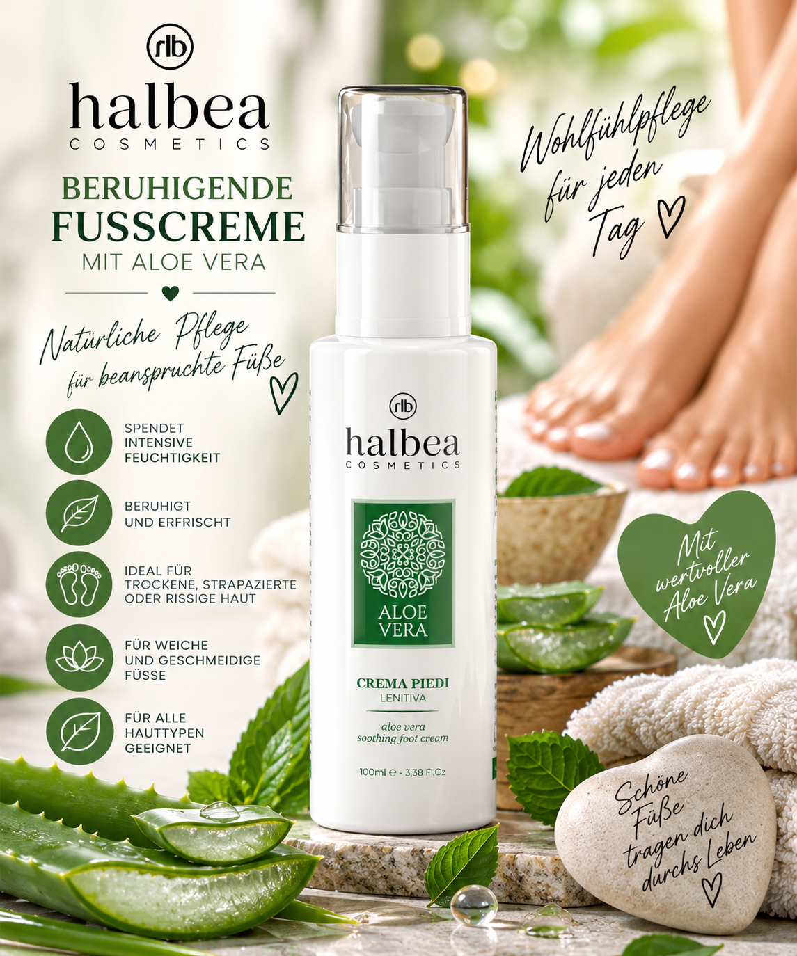 🌿🦶 Beruhigende Fußcreme mit Aloe Vera – 100 ml 🦶🌿