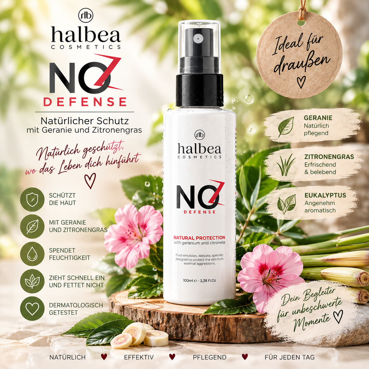 🌿🛡️ NoZ Defense – Schutzspray mit Geranie & Zitronengras – 100 ml 🍋🌱