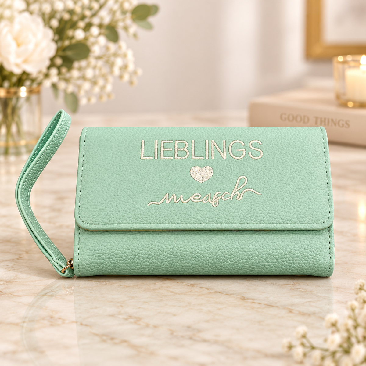 💖 Portemonnaie „Lieblingsmensch“ – mit liebevollem Stick-Schriftzug | 17 × 12 × 4 cm 💖
