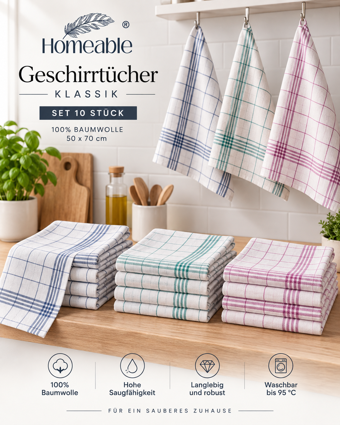 🧺✨ Geschirrtücher „Klassik“ – 10er Set | 50 x 70 cm | 100 % Baumwolle ✨🧺
