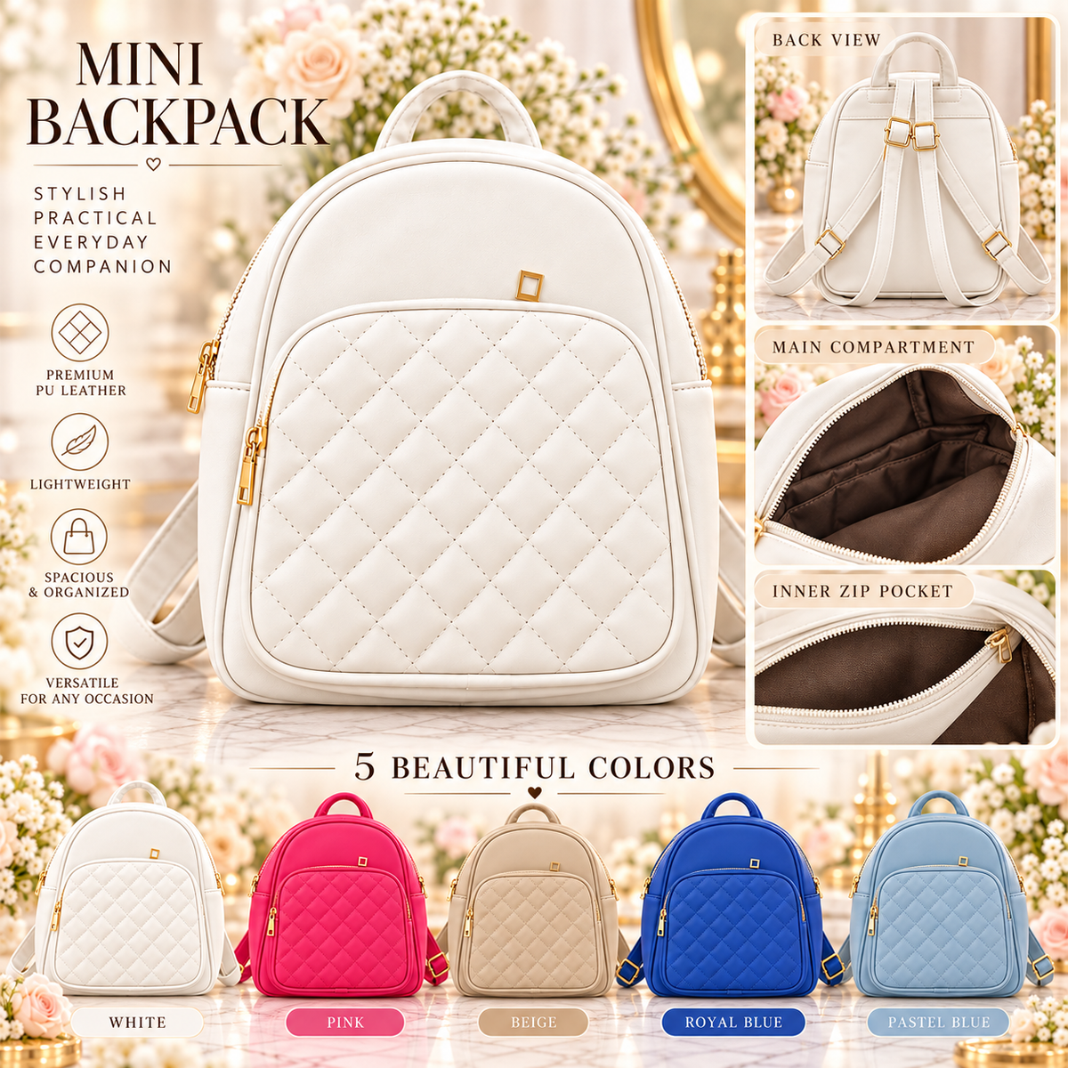 🤍✨ Eleganter Damenrucksack mit Stepp-Detail – kompakt, stilvoll & perfekt für jeden Tag ✨🤍