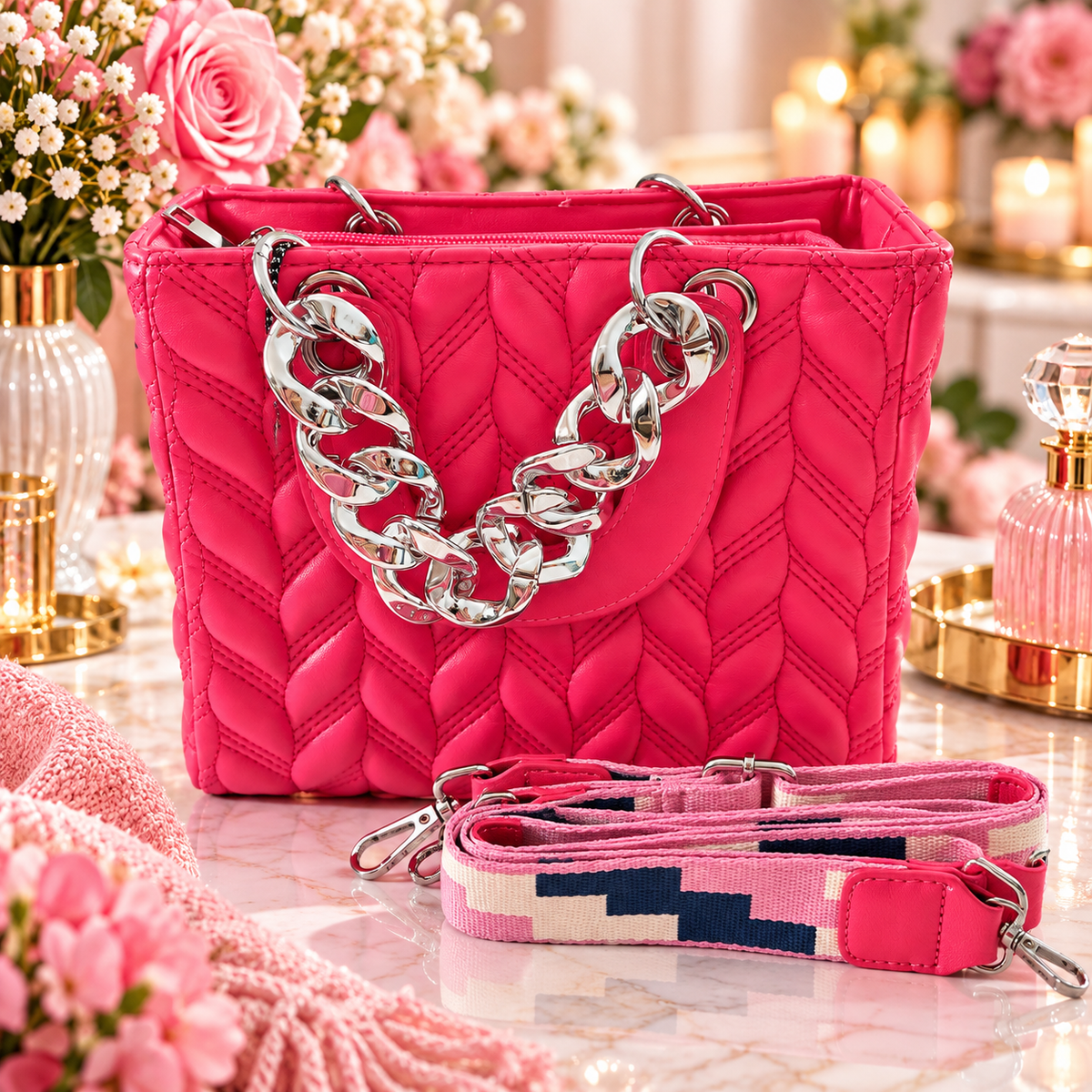 👜✨ Stylische Stepp-Handtasche mit Statement-Kette – kompakt, modern & ein echter Hingucker ✨👜