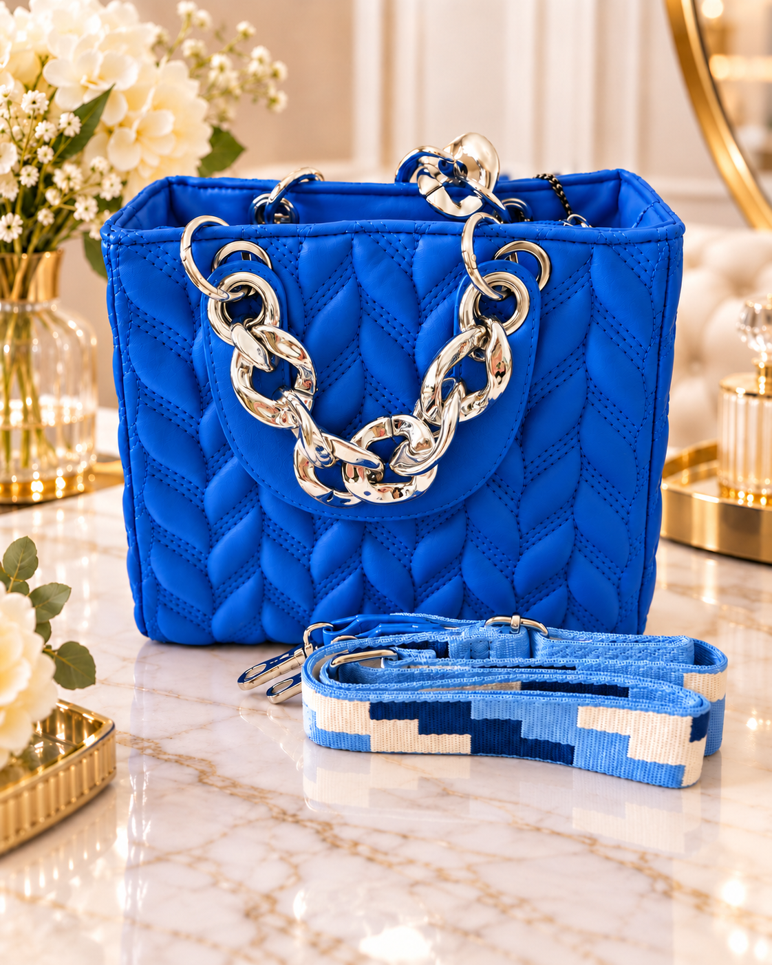 👜✨ Stylische Stepp-Handtasche mit Statement-Kette – kompakt, modern & ein echter Hingucker ✨👜