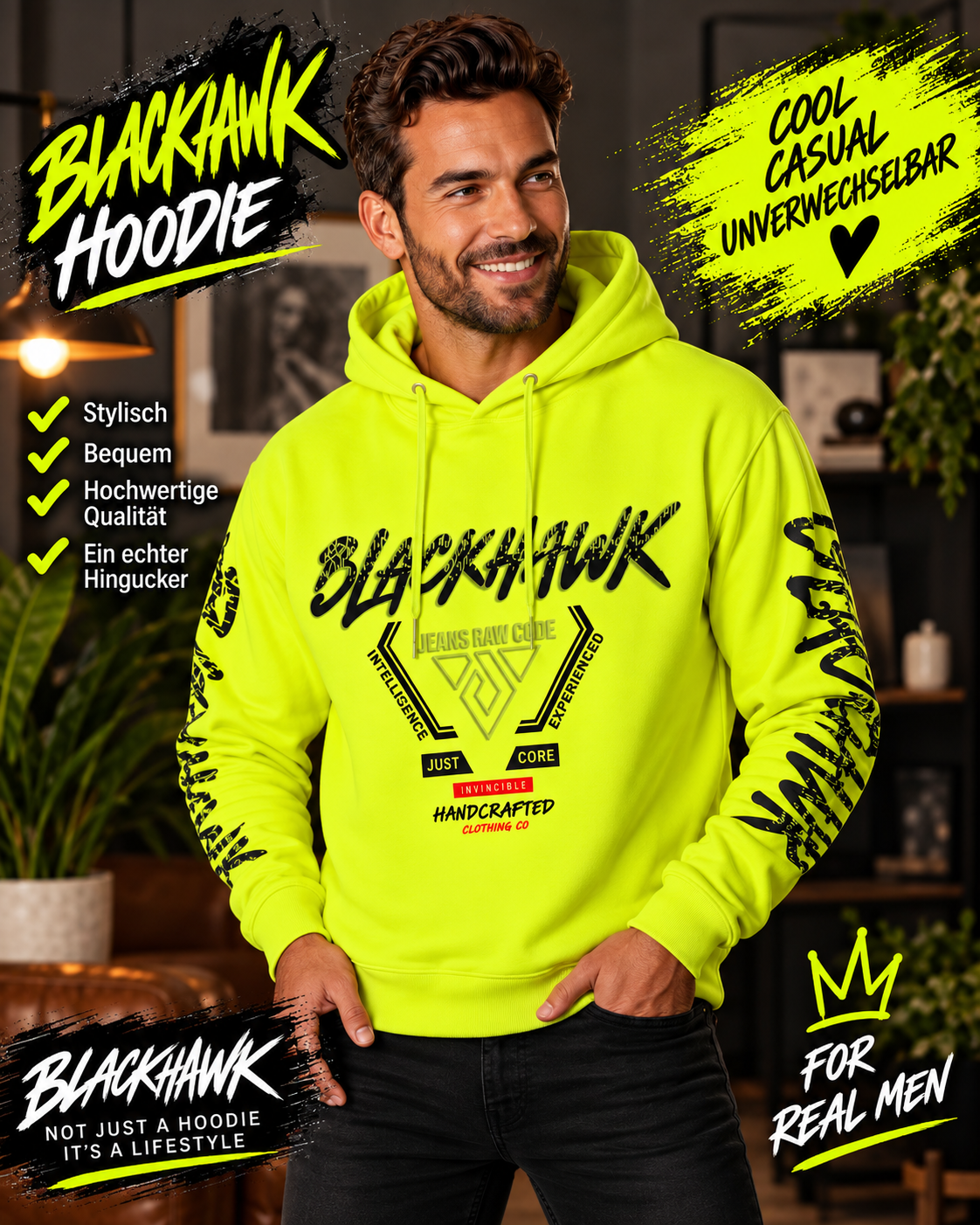 💚⚡ BLACKHAWK Herren-Hoodie – Neon, massiv & alles andere als langweilig! ⚡💚
