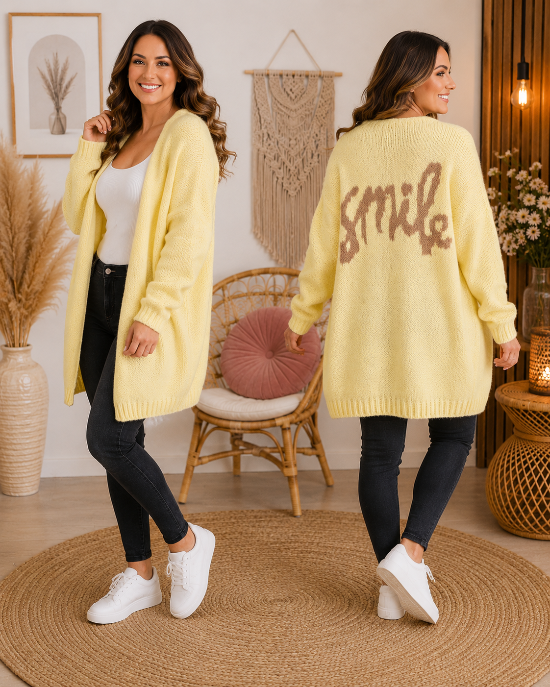 🧥 Kuscheliger Cardigan "Smile" – bis Gr. 48 – in 3 Farben 🤍💛🌸