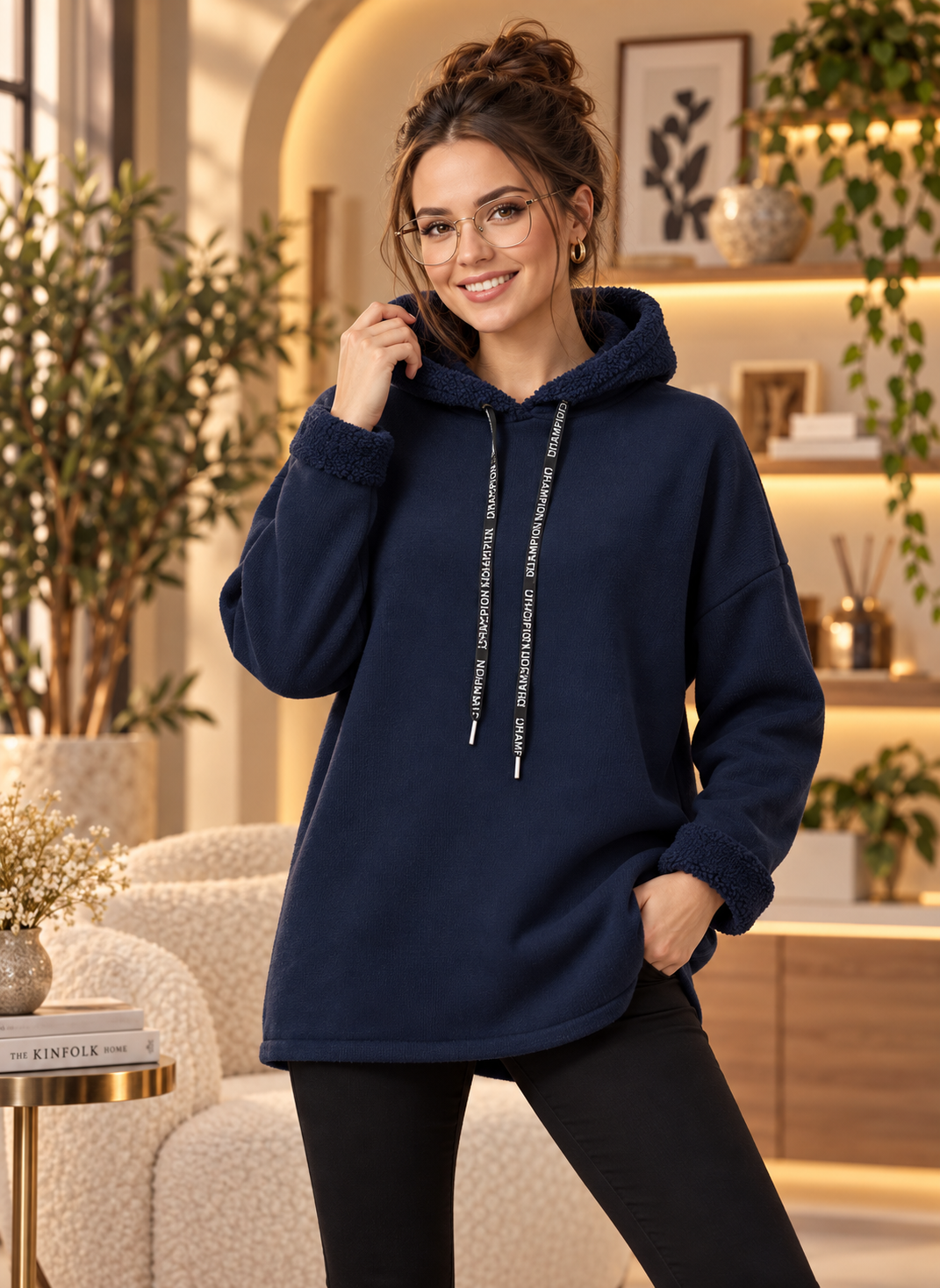 💙🖤 Feincord-Kapuzenpullover mit Teddyfell – Gr. 42–48 – kuschelig & trendy 🖤💙